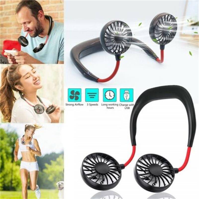 Details about   Portable USB Rechargeable Neckband Dual Cooling Mini Fan Lazy Neck Hanging*